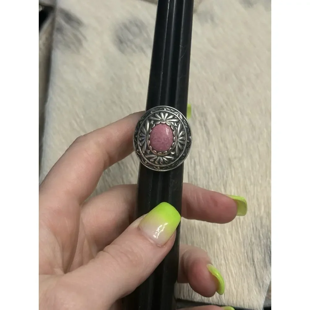Carolyn Pollack Relios Sterling Silver Pink Rhodochrosite Concho Dome Ring 7